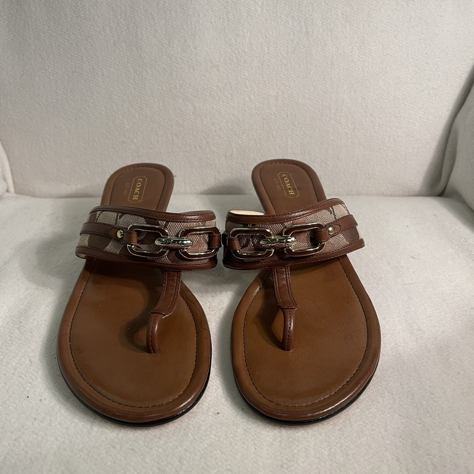 Authentic Coach Virginia A8567 Womens Brown Low Wedge Sandal Size 8.5