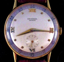 1952 Universal Genève 18K GOLD Swiss 17J Cal. 330 Orig Leather Band 14K Buckle