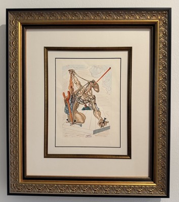 Salvador Dali Woodcut Print, Signed In Block, Inferno 29  Falsifiers  COA Framed
