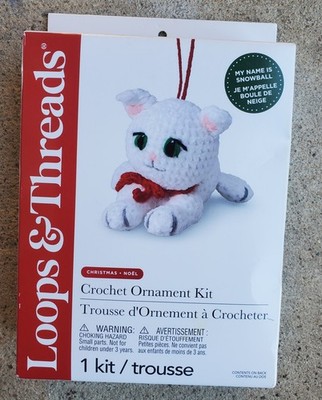 Loops & Threads Crochet Ornament Kit My Name Is Snowball White Cat Amigurumi NEW