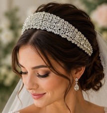 NWT Crystal Bridal Tiara Halo Wedding Veil Accessory Headband Princess Crown