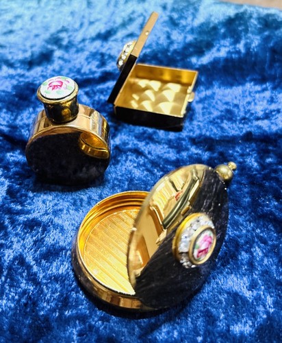 3 Pc Vanity Purse ~Enamel Roses Rhinestones ~pill box~perfume bottle ~ashtray? - Picture 7 of 7