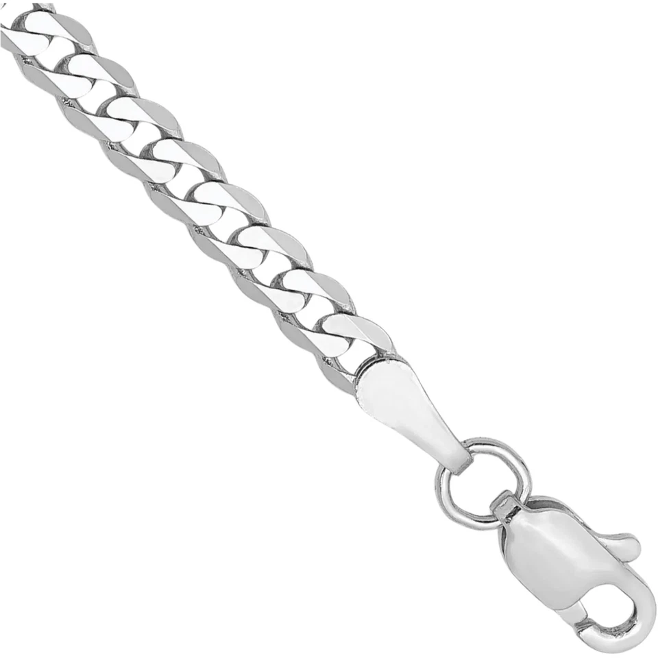 14K Solid White Gold 2.9mm Flat Curb Link Chain Bracelet - Image 2 of 4