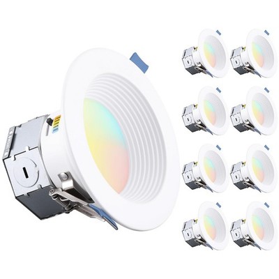TORCHSTAR 8-Pack 5CCT 4 Inch Canless Dimmable LED Recessed Light w/J-Box ETL