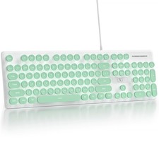 Wired Computer Keyboard Quiet Full Size Membrane Retro Typewriter Green LED