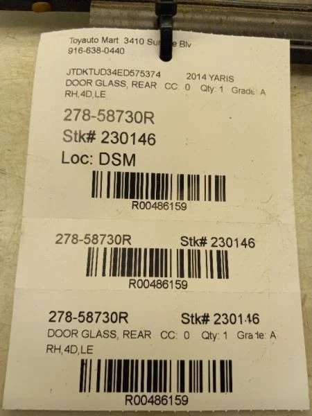 12-19 TOYOTA YARIS HATCHBACK PASAJERO PUERTA TRASERA DERECHA CRISTAL 68130-52350 Foto 3 de 4