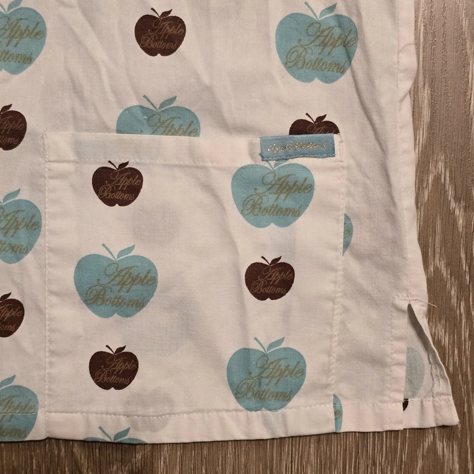 Apple Bottoms Women's Scrub Top White/ Blue/ Brown 19" Pit To Pit, 25" Length - Image 2 of 4