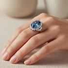 925 Sterling Silver White Gold Rings Elysian Royal Blue Sapphire 8.90Ct Size 6.5