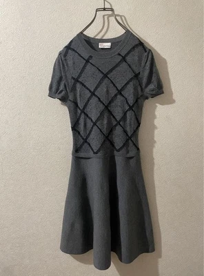 VALENTINO Robe En Maille Tricotée À Manches Courtes En Dentelle À Carreaux - Photo 1/4