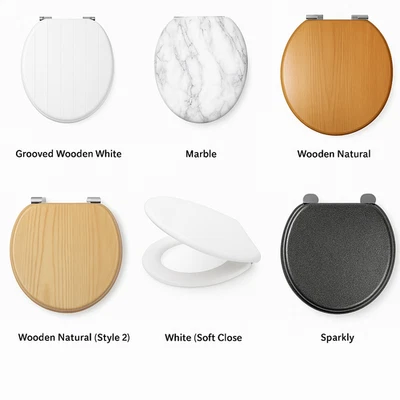 ANIKA Universal Toilet Seat Hinged Seat Replacement Wooden Seat Black White Grey Oak