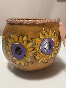 “Cat N’ The Fiddle” Hand Made Hand Painted Sunflower Gourd Bowl