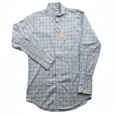 Peter Millar Harden Crown Lite Shirt Mens Small Blue Tan Check Golf $148 NEW