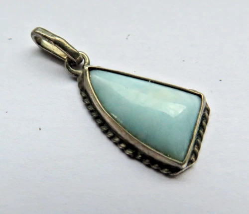 Art Deco 925 Silver Pendant with Light Blue Larimar Gemstone 2.7cm Long Excellent