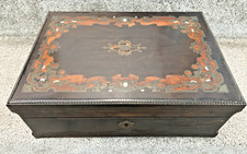 RARE ANTIQUE Wood with BRASS INLAY JEWELRY BOX - TRINKET BOX 8.5" x 12"