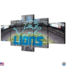 Framed Canvas Print 60x100CM Detroit Ford Field Neon Sign Wall Art 5PCS