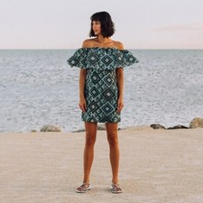 Baum Und Pferdgarten Alice Geo Print Off Shoulder Mini Dress Green/Blue