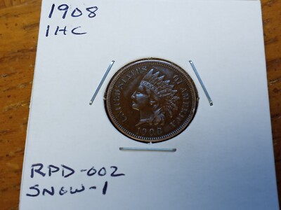 1908 Indian Head Cent RPD-002 / SNOW-1 | eBay