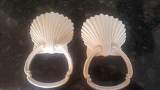 Pair Vintage 1976 Homco Large Off-White Scallop Shell Wall Towel Rings Holders