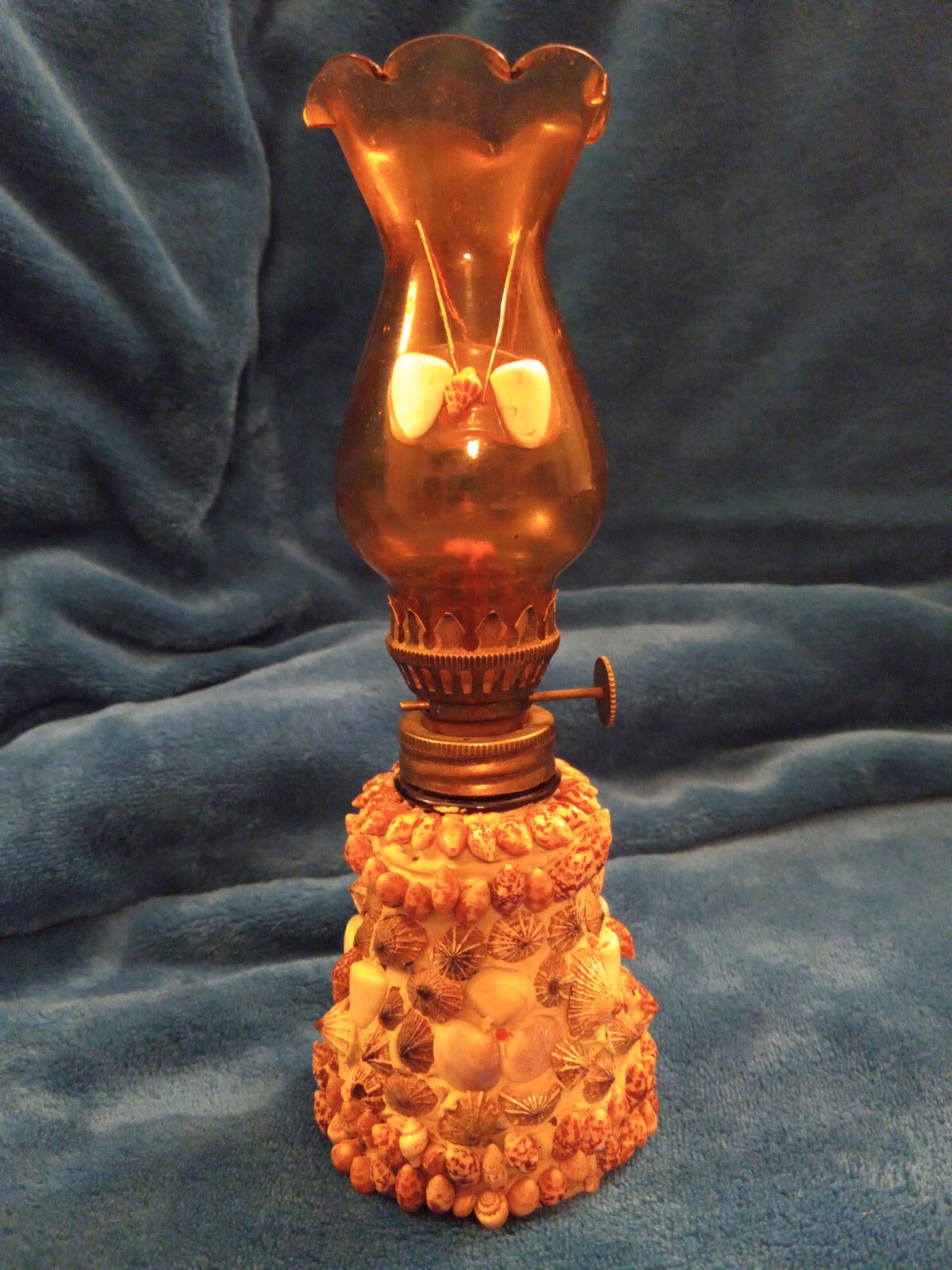 Vintage Seashell Oil Lamp Hurricane Shade 9" Tall eBay