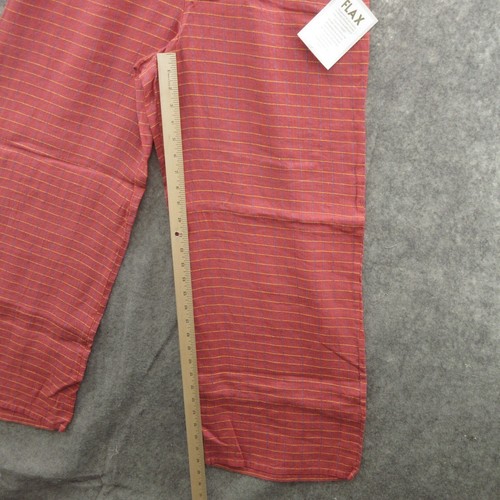 FLAX Designs Women Floods Pants S Pink Check Linen Elastic Waistband Pull On New - Picture 9 of 13