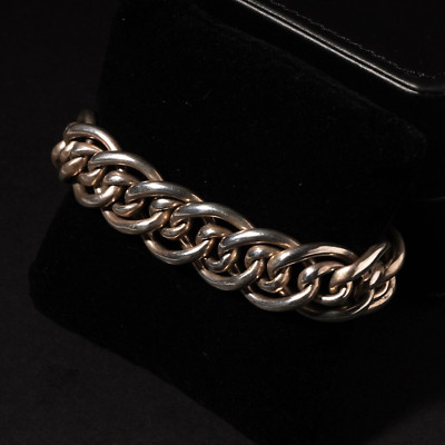 Vintage Sterling Silver Double Curb Link Chain Bracelet Chunky Heavy Mens 22cm