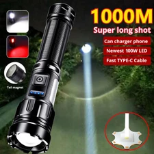 100000LM Powerful Flashlight Rechargeable Tactical Torch Zoom Magnetic Torch US