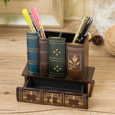 Pen Holder Vintage Home Office Storage Desk Organizer Simple Wooden Desktop