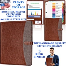 3-RING BINDER OFFICE LEATHER PORTFOLIO HANDMADE A4/LETTER SIZE POCKETS SLOTS NEW