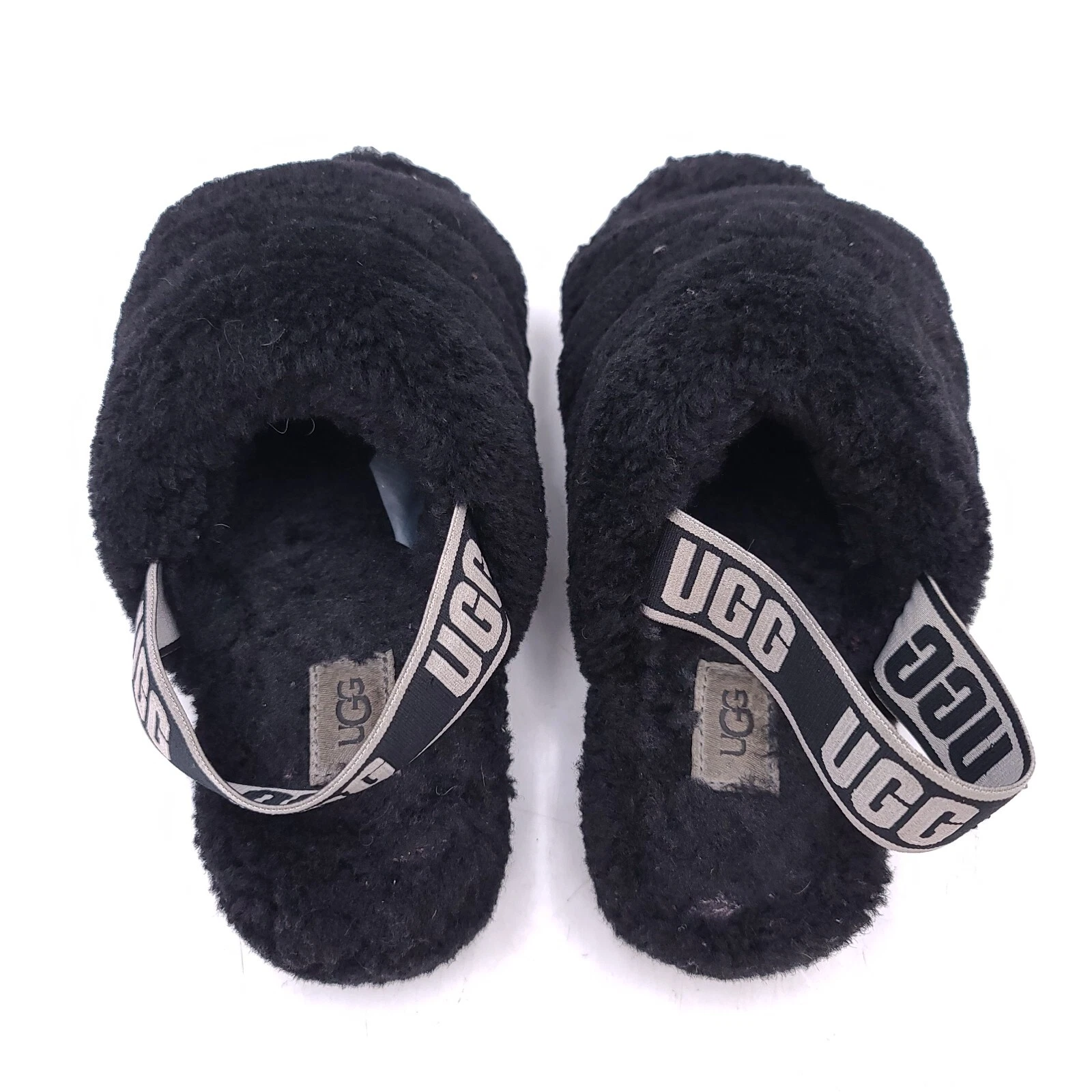 Sandali UGG Fluff Yeah donna taglia 6 neri morbidi montone cinturino elastico slide