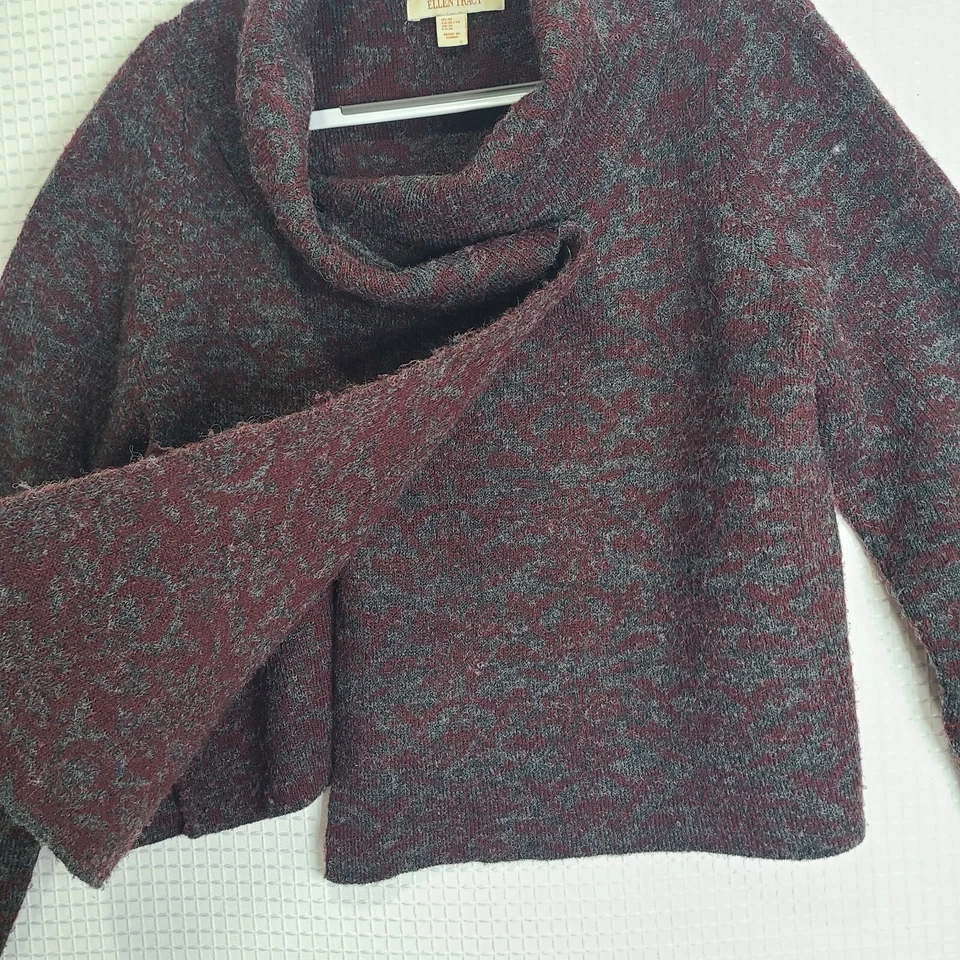 Ellen Tracy Womens XL Gray/Red Marbled Cowl Neck Long Sleeve Wrap Cardigan - Image 4 of 4