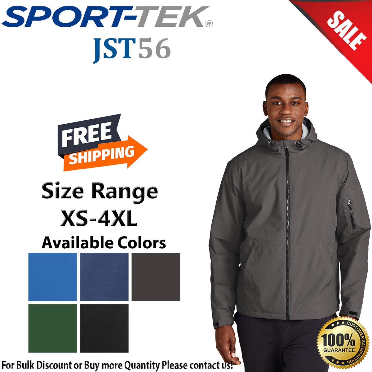 Sport-Tek Mens Long Sleeve Waterproof Insulated Jacket With