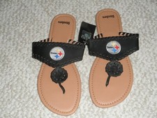 BRAND NEW W/TAGS LADIES PITTSBURGH STEELERS FOCO SANDALS FLIP FLOPS SIZE XL