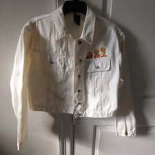 Warner Brothers Looney Tunes Womens Tweety Bird Jean Jacket Size Large White