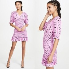 Faithfull The Brand Sylvie Smocked Polka Dot Mini Dress Size 6