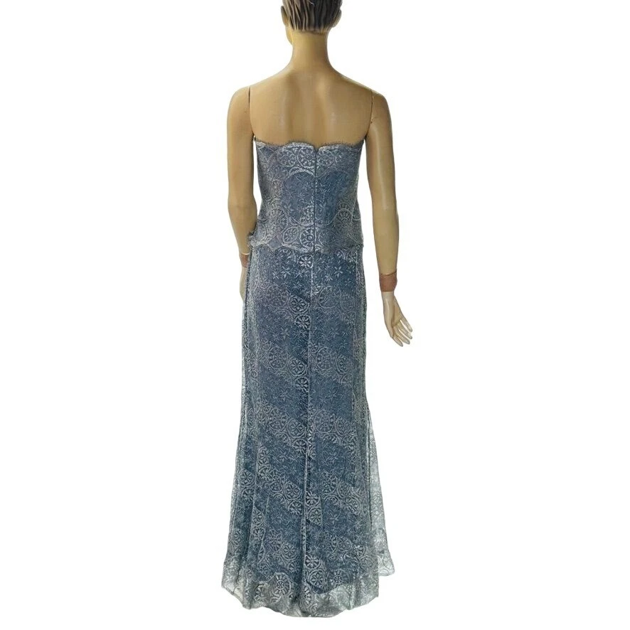 Rickie Freeman Teri Jon 女式银色灰色蕾丝无肩带晚礼服 16 码 — 第 4/4 张图片