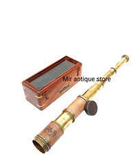 Marine Handheld Telescope 1920 Nautical Antique with Wooden Box Spyglass D cor
