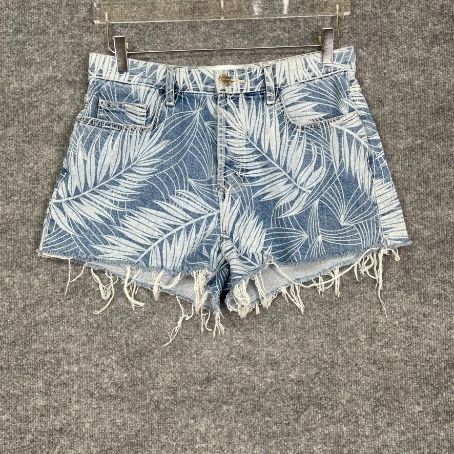 Pantalones Cortos Current Elliott Para Mujer 29 Azul Denim Corte Wily Hoja de Palma Botón Mosca Foto 2 de 4