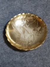 Arthur Armour Hammered Aluminum Bowl with Flowers and Butterfly, 5 1/2 inches.