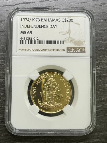 Bahamas 1974/1973 Independence Day $200 Gold NGC MS69 SKU#5642