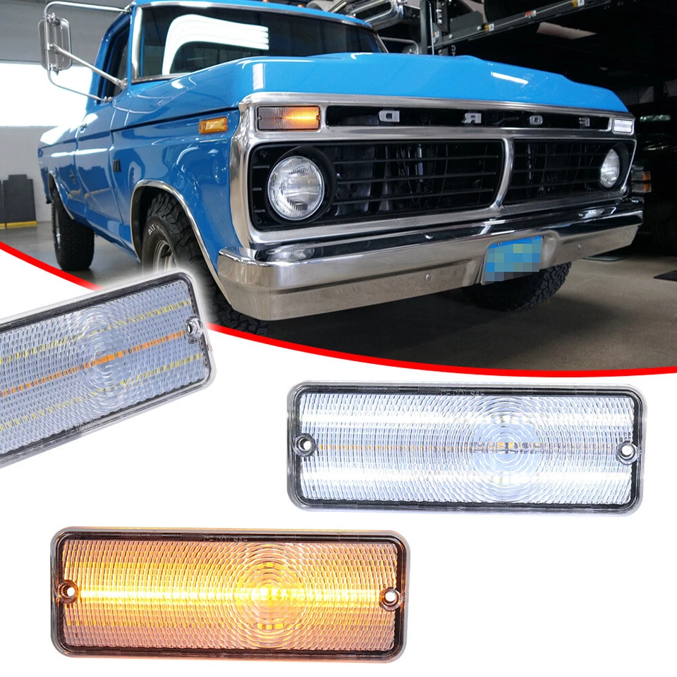 Par de luces LED intermitentes DRL para Ford F-100 F100 1974-1977 blanco claro/ámbar Foto 3 de 4