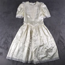 Vintage 70s Gunne Sax Dress Size 12 Jessica  Ecru Lace Ivory Satin USA Made