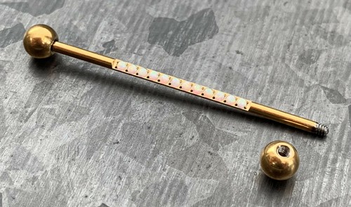 1pc CNC Set Lined Opals Industrial Barbell Implant Grade Titanium 38mm 1.5" - Picture 4 of 9