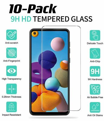 10-Pack For Samsung Galaxy A21S  Premium Clear Tempered Glass Screen  Protector