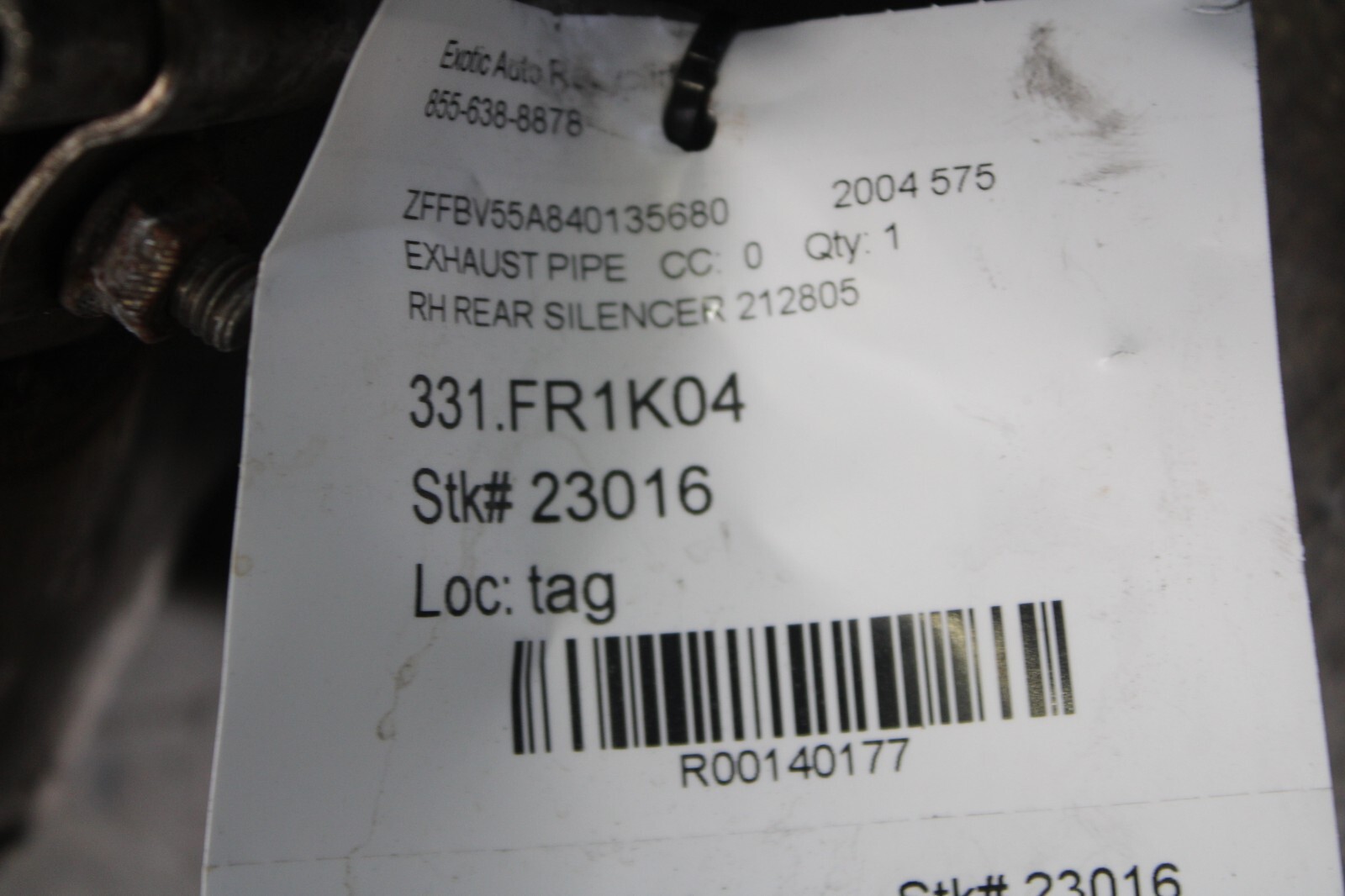 Ferrari 575, RH, Right, Rear Muffler, Used, P/N 212805