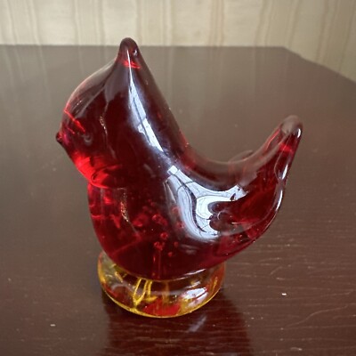 Vintage Cardinal of Love Red Bird Figurine Titan Art Glass 1990 Signed W Ward
