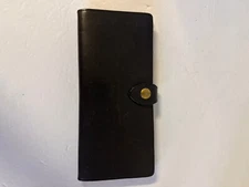 Leather Traveler's Notebook Fold Black W/Brass Snap Vintage CC Business Card