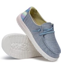 New Hey Dude Wendy Youth Sparkle Denim Girls Comfort Shoes Size 11 Youth