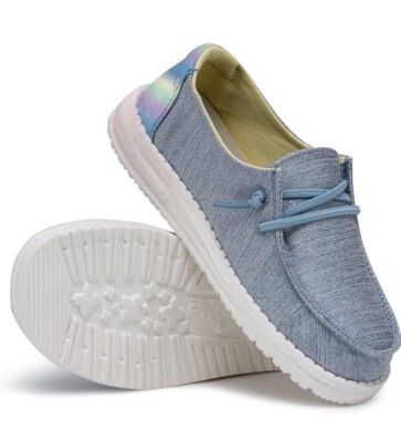 New Hey Dude Wendy Youth Sparkle Denim Girls Comfort Shoes Size 11 Youth 