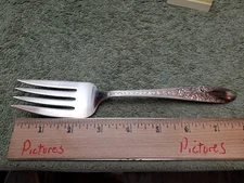 Vintage 1937 Rose & Leaf National Silver Co. Cold meat Fork or Serving Fork 8"