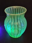 Fenton Green Opalescent Ribbed Optic Vase 8" VGUC